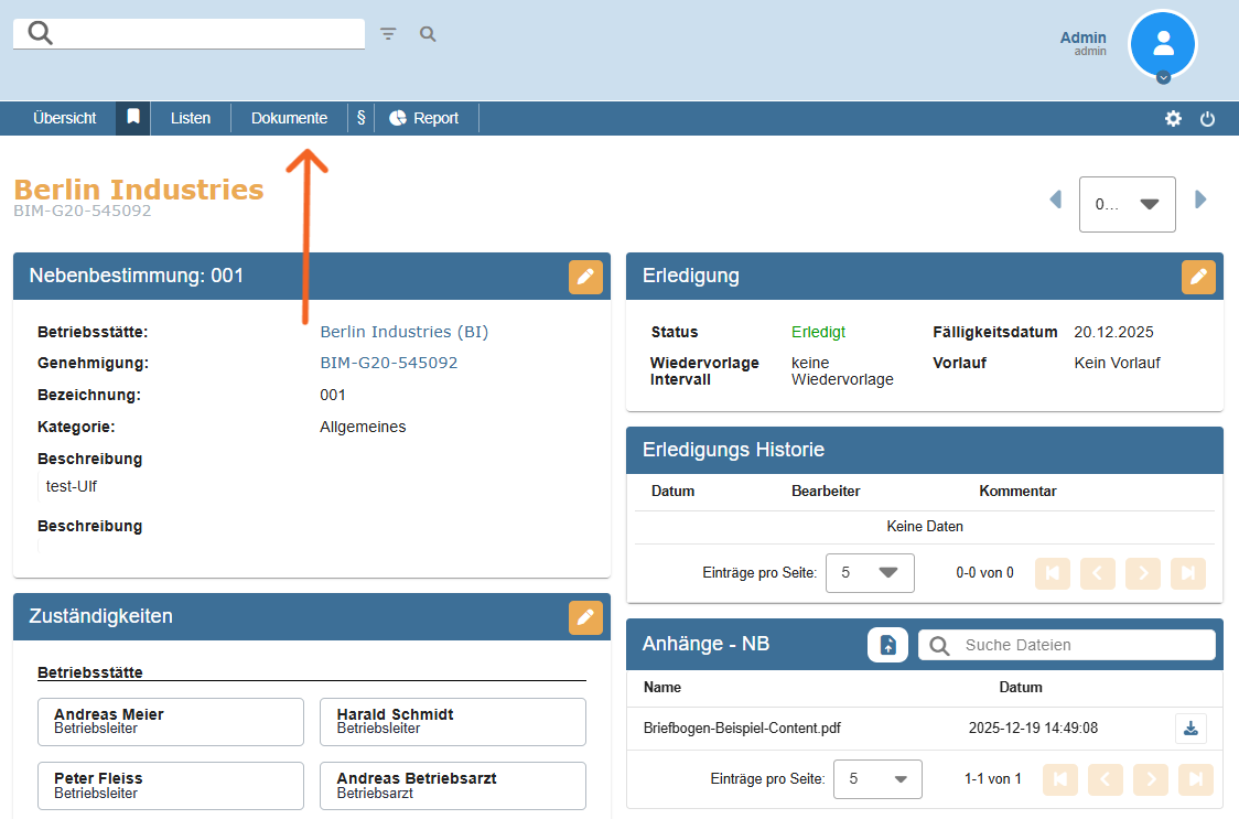 Darstellung Menü Position