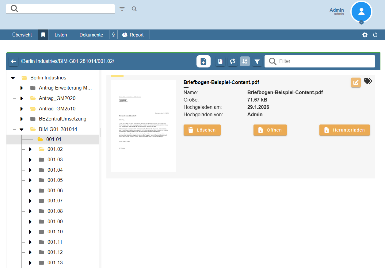 Darstellung Dokumente der Genehmigung