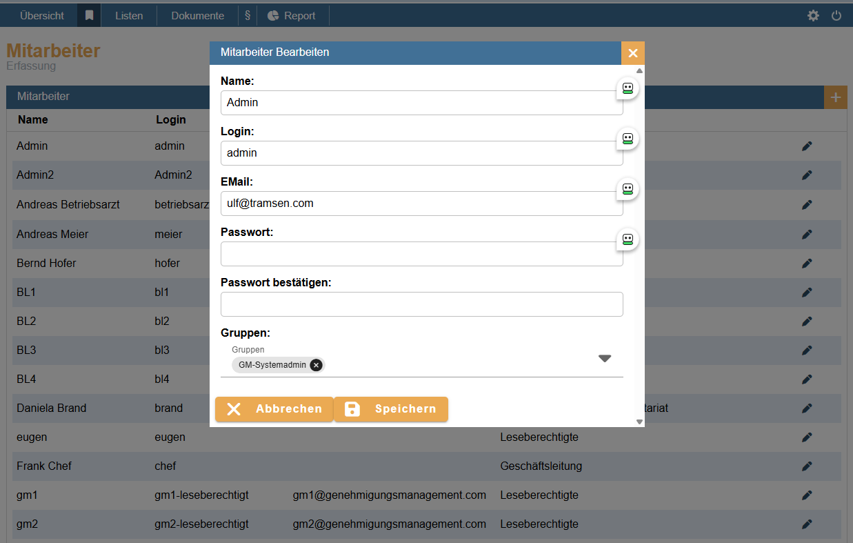 Verwaltung Mitarbeiter