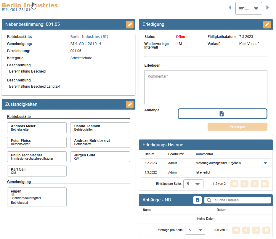 Darstellung Nebenbestimmung